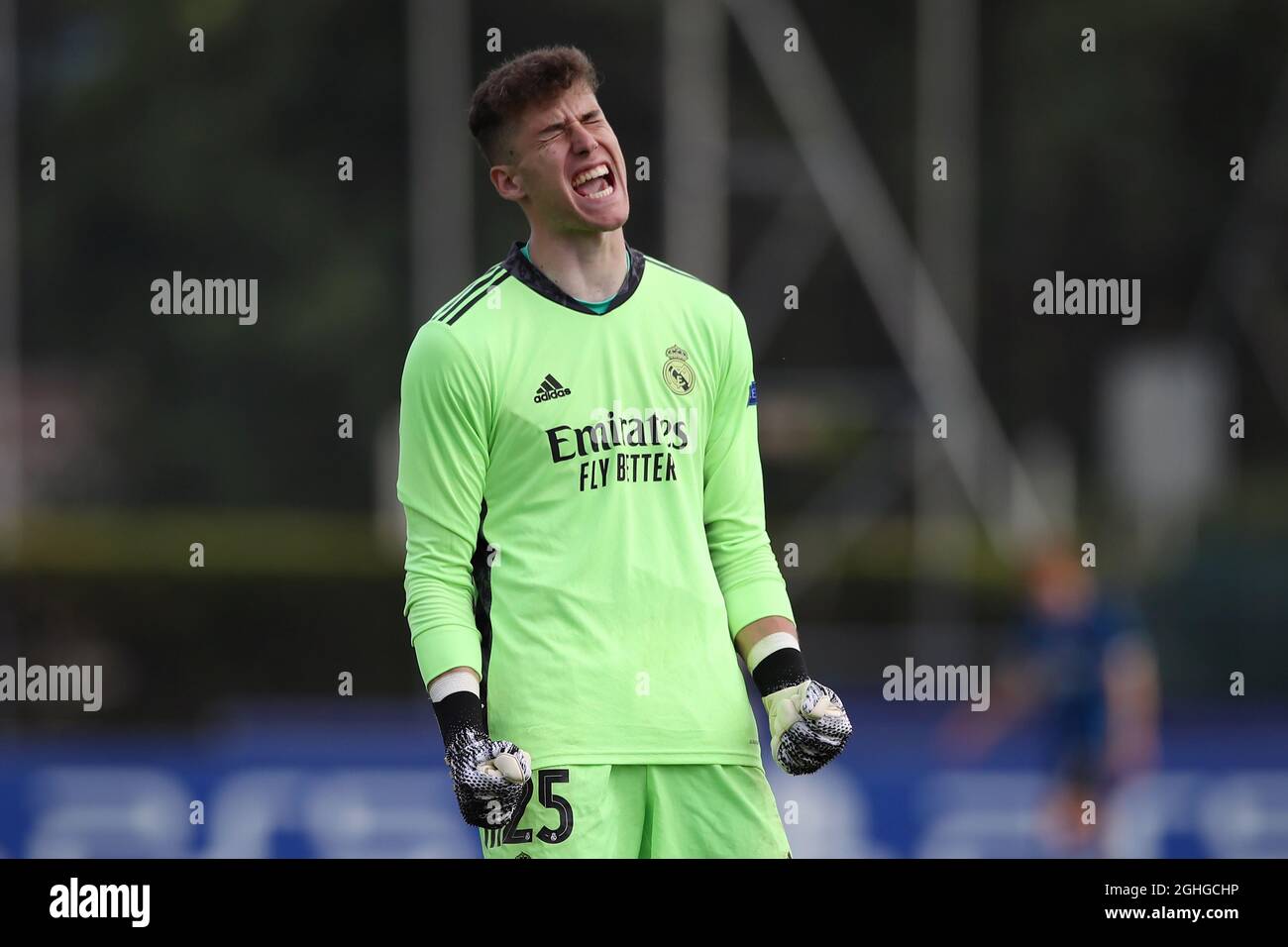 Luis Lopez of Real Madrid reacts following his side's second goal during the UEFA Youth League match at Colovray Sports Centre, Nyon. Picture date: 19th August 2020. Picture credit should read: Jonathan Moscrop/Sportimage via PA Images Stock Photo
