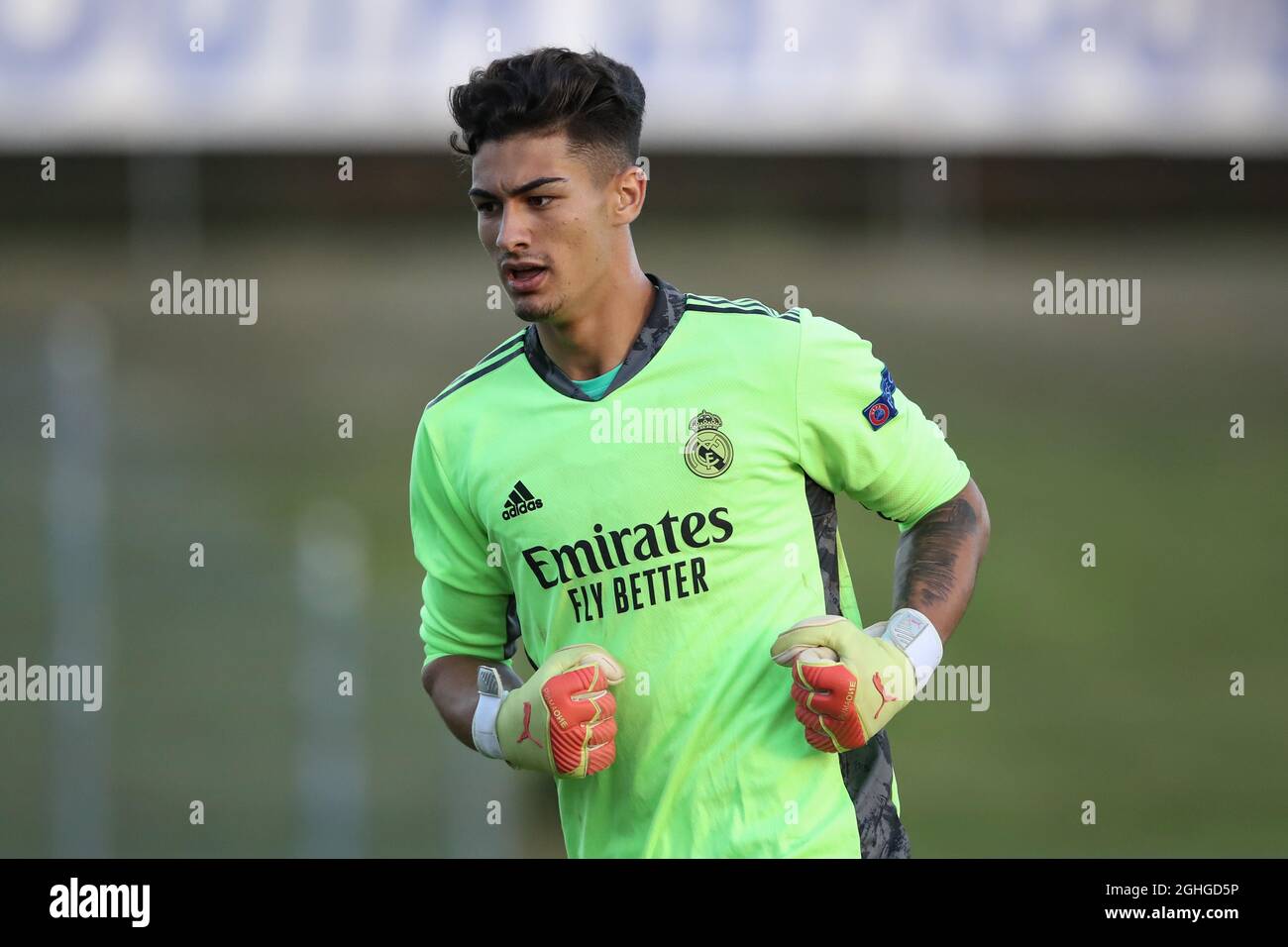 Luis Lopez of Real Madrid reacts during the UEFA Youth League match at Colovray Sports Centre, Nyon. Picture date: 22nd August 2020. Picture credit should read: Jonathan Moscrop/Sportimage via PA Images Stock Photo