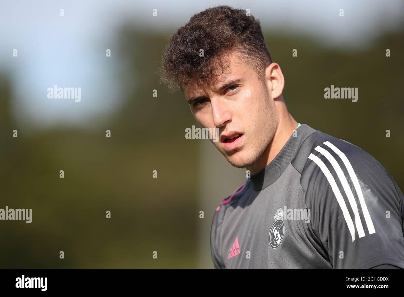 Luis Lopez of Real Madrid during the warm up prior to the UEFA Youth League Final match at Colovray Sports Centre, Nyon. Picture date: 25th August 2020. Picture credit should read: Jonathan Moscrop/Sportimage via PA Images Stock Photo