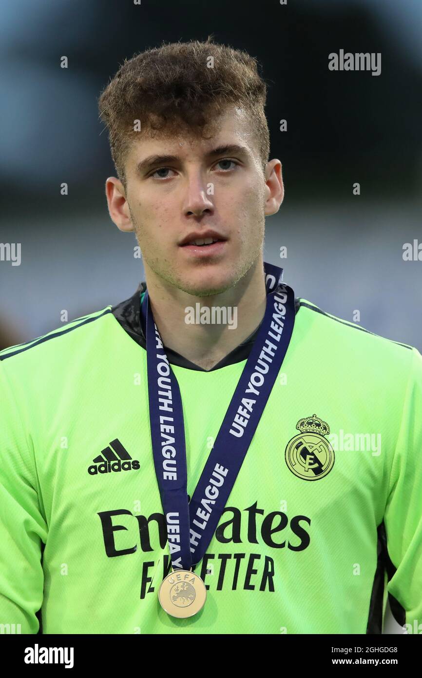 Luis Lopez of Real Madrid pictured with his winners' medal after the UEFA Youth League Final match at Colovray Sports Centre, Nyon. Picture date: 25th August 2020. Picture credit should read: Jonathan Moscrop/Sportimage via PA Images Stock Photo
