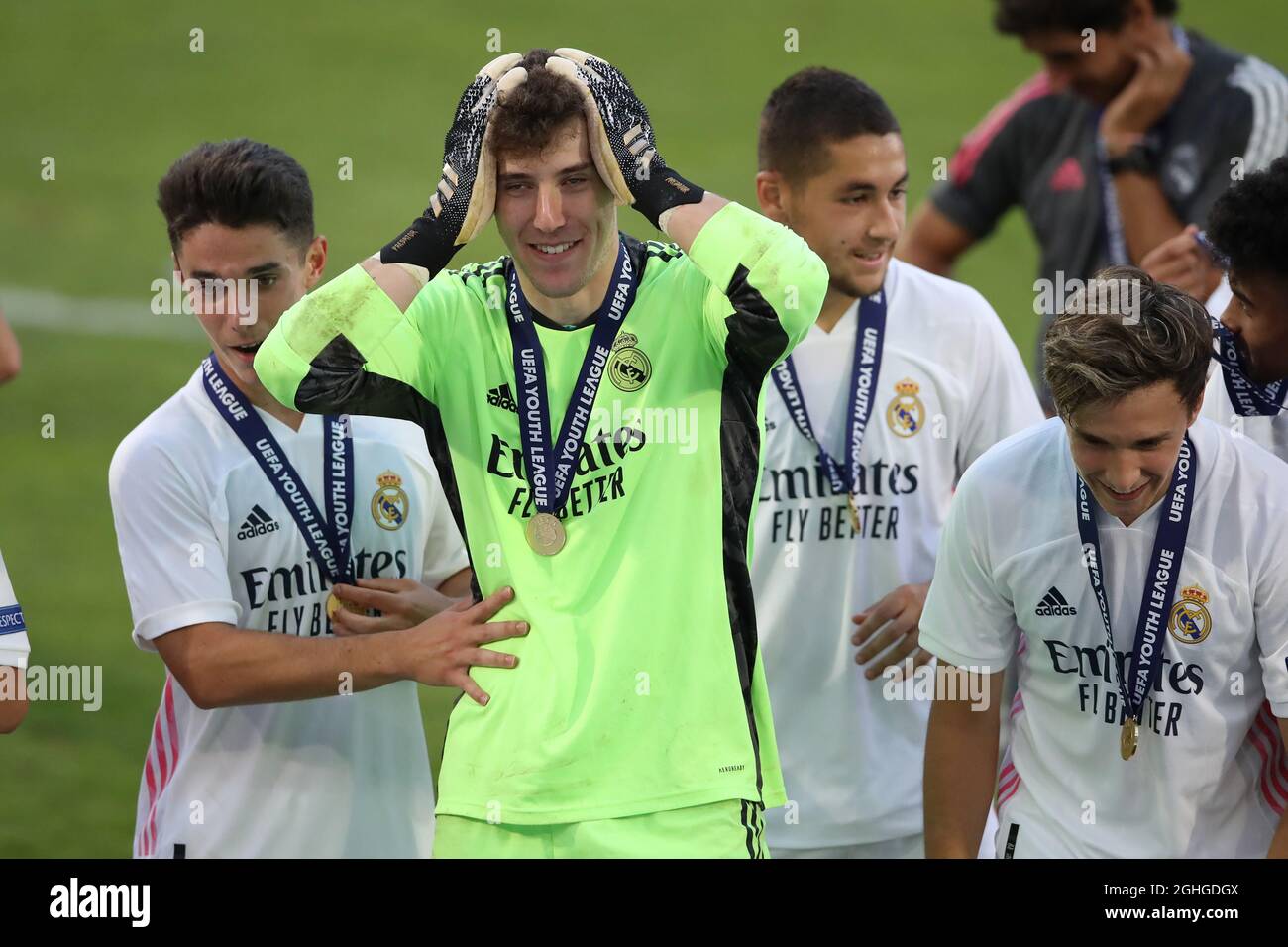 Luis Lopez of Real Madrid reacts during the trophy presentation of the UEFA Youth League Final match at Colovray Sports Centre, Nyon. Picture date: 25th August 2020. Picture credit should read: Jonathan Moscrop/Sportimage via PA Images Stock Photo