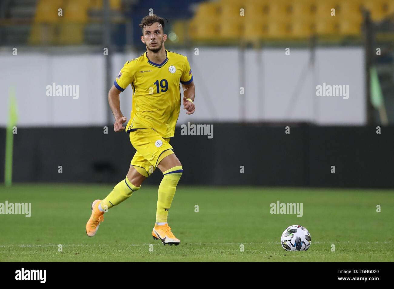 Leart Paqarada of Kosovo during the UEFA Nations League match at Stadio  Ennio Tardini, Parma. Picture date: 3rd September 2020. Picture credit  should read: Jonathan Moscrop/Sportimage via PA Images Stock Photo -