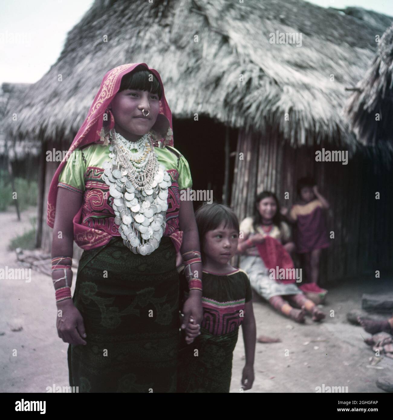 A woman and children of the Kuna people, San Blas Islands, 1953 Stock Photo