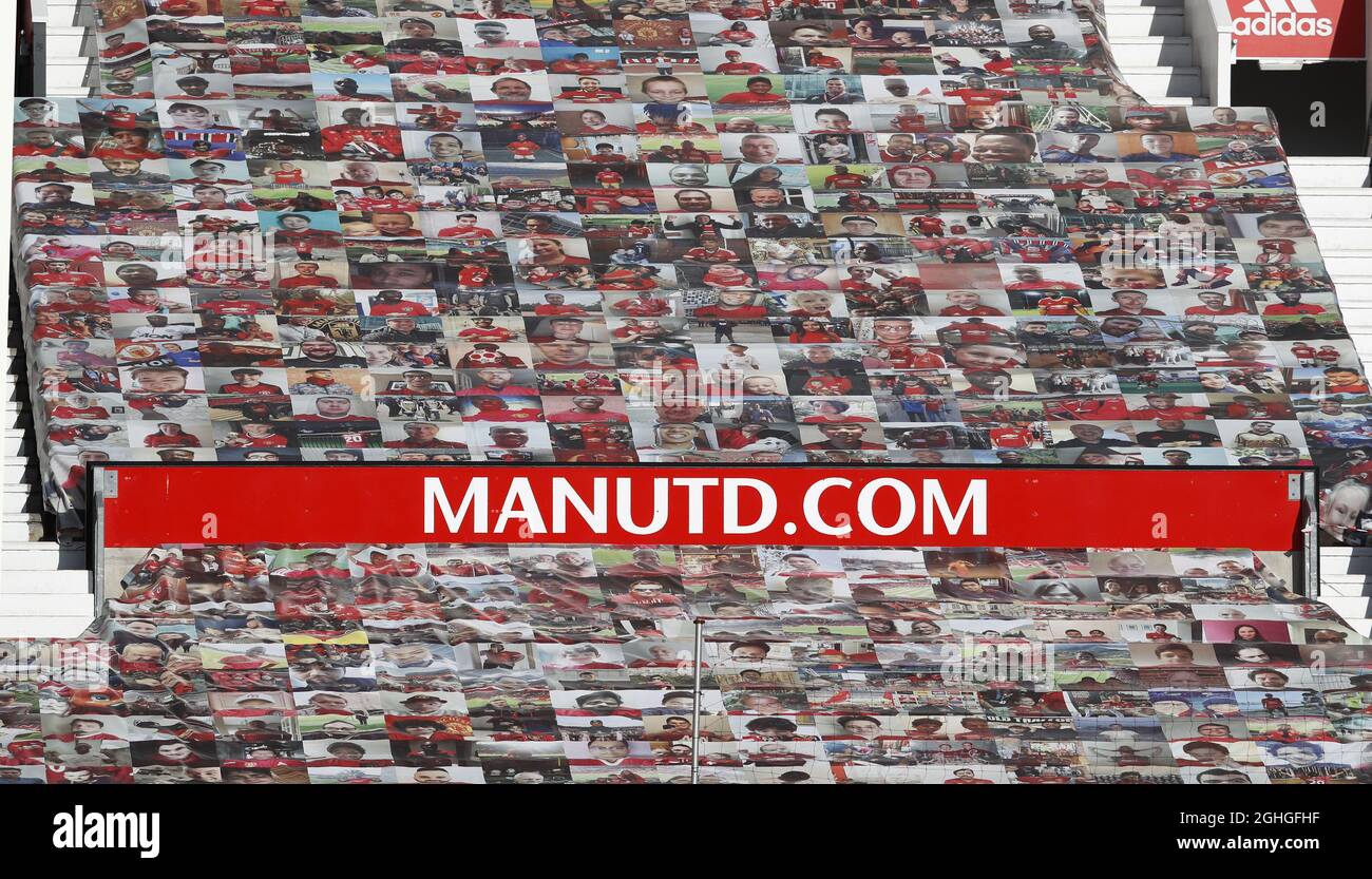 Fans pictures printed on covers across the seats where they would normally be fans during the Premier League match at Old Trafford, Manchester. Picture date: 19th September 2020. Picture credit should read: Darren Staples/Sportimage via PA Images Stock Photo