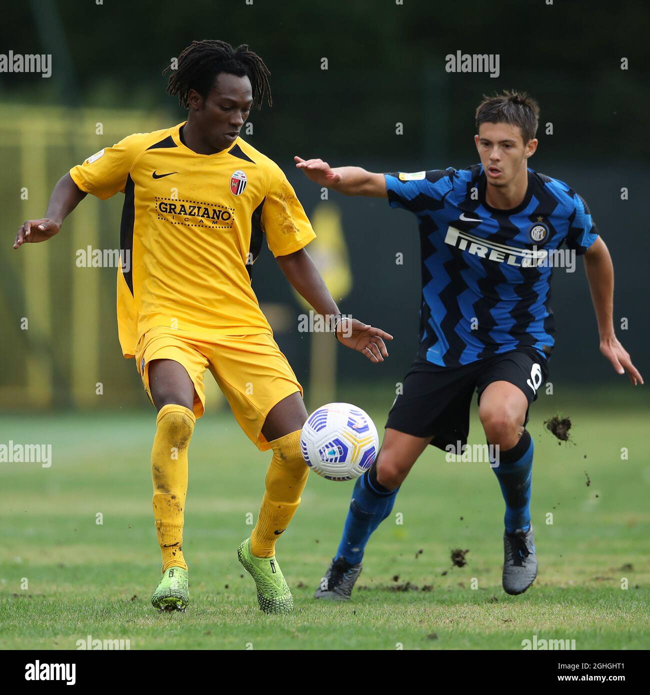 Kelvin Cudjoe Of Ascoli Calcio Shields The Ball From Mattia Sangalli Of Internazionale During The Primavera 1 Match At Suning Youth Development Center Milano Picture Date 3rd October Picture Credit Should Kelvin Cudjoe Of Ascoli Calcio Shields The Ball From Mattia Sangalli Of Internazionale During The Primavera 1 Match At Suning Youth Development Center Milano Picture Date 3rd October Picture Credit Should