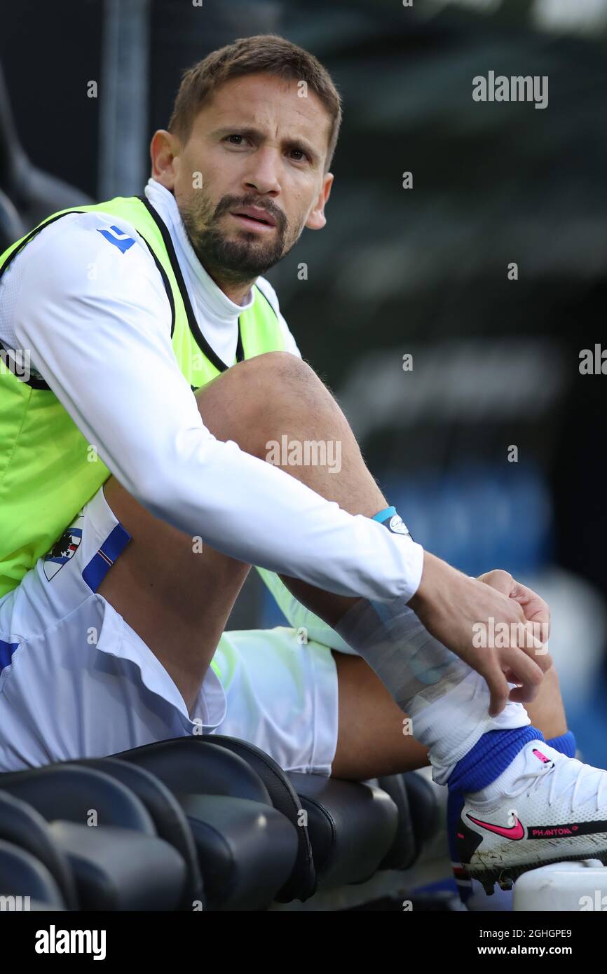 Gaston Ramirez of UC Sampdoria looks on as he puts on his shinpads during the Coppa Italia match at Luigi Ferraris, Genoa. Picture date: 27th October 2020. Picture credit should read: Jonathan Moscrop/Sportimage via PA Images Stock Photo