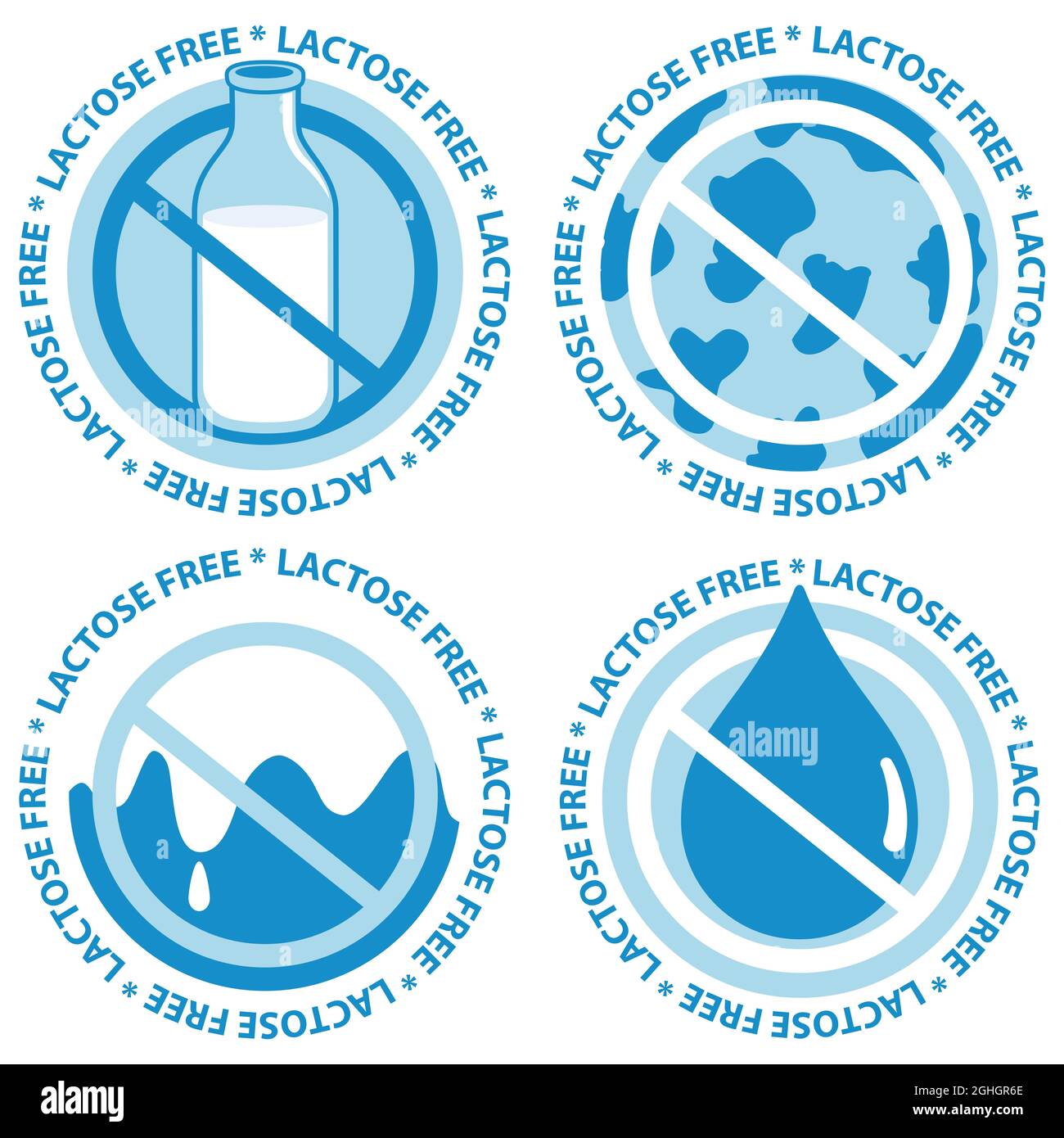 Illustration set of lactose intolerance labels for dairy products Stock