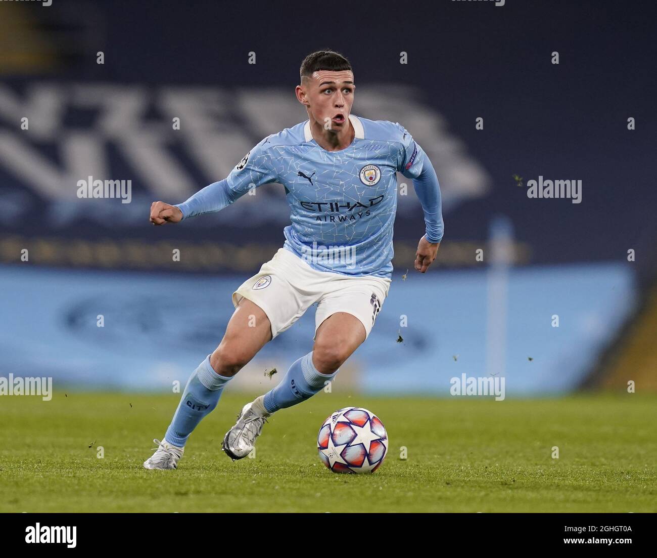 Phil Foden of Manchester City in action during the UEFA Champions League match at the Etihad Stadium, Manchester. Picture date: 3rd November 2020. Picture credit should read: Andrew Yates/Sportimage via PA Images Stock Photo