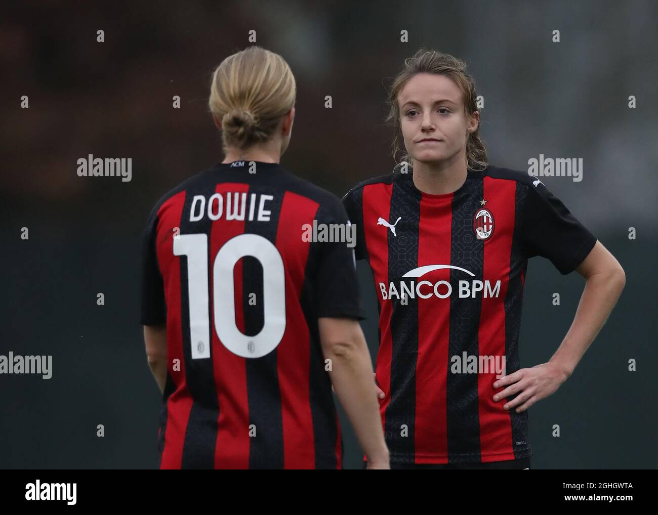 Natasha Khalila Dowie and Christy Grimshaw of AC Milan during the Serie A  Femminile match at Centro Sportivo Vismara, Milan. Picture date: 15th  November 2020. Picture credit should read: Jonathan Moscrop/Sportimage via