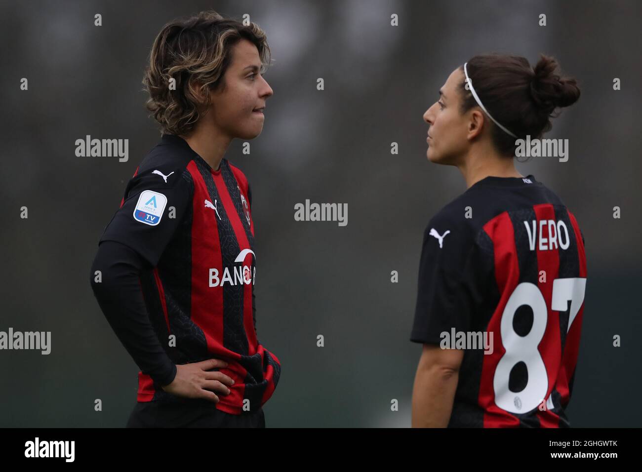 Valentina Giacinti and Veronica Boquete of AC Milan during the Serie A  Femminile match at Centro Sportivo Vismara, Milan. Picture date: 15th  November 2020. Picture credit should read: Jonathan Moscrop/Sportimage via  PA