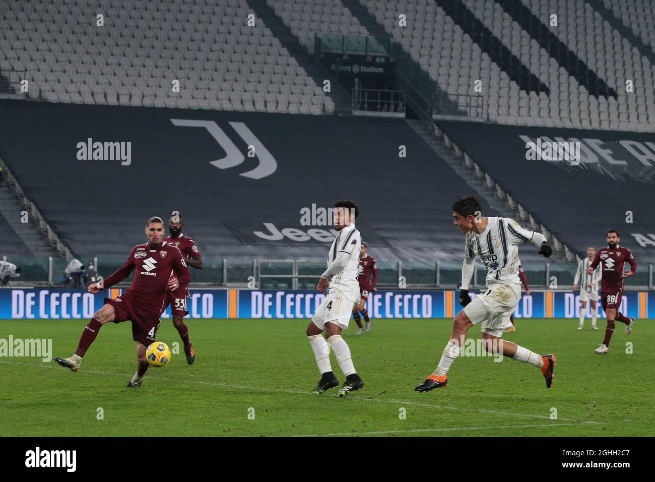 Paulo Dybala of Juventus fires a shot on goal which was well saved by Salvatore Sirigu of Torino FC during the Serie A match at Allianz Stadium, Turin. Picture date: 5th December 2020. Picture credit should read: Jonathan Moscrop/Sportimage via PA Images Stock Photo