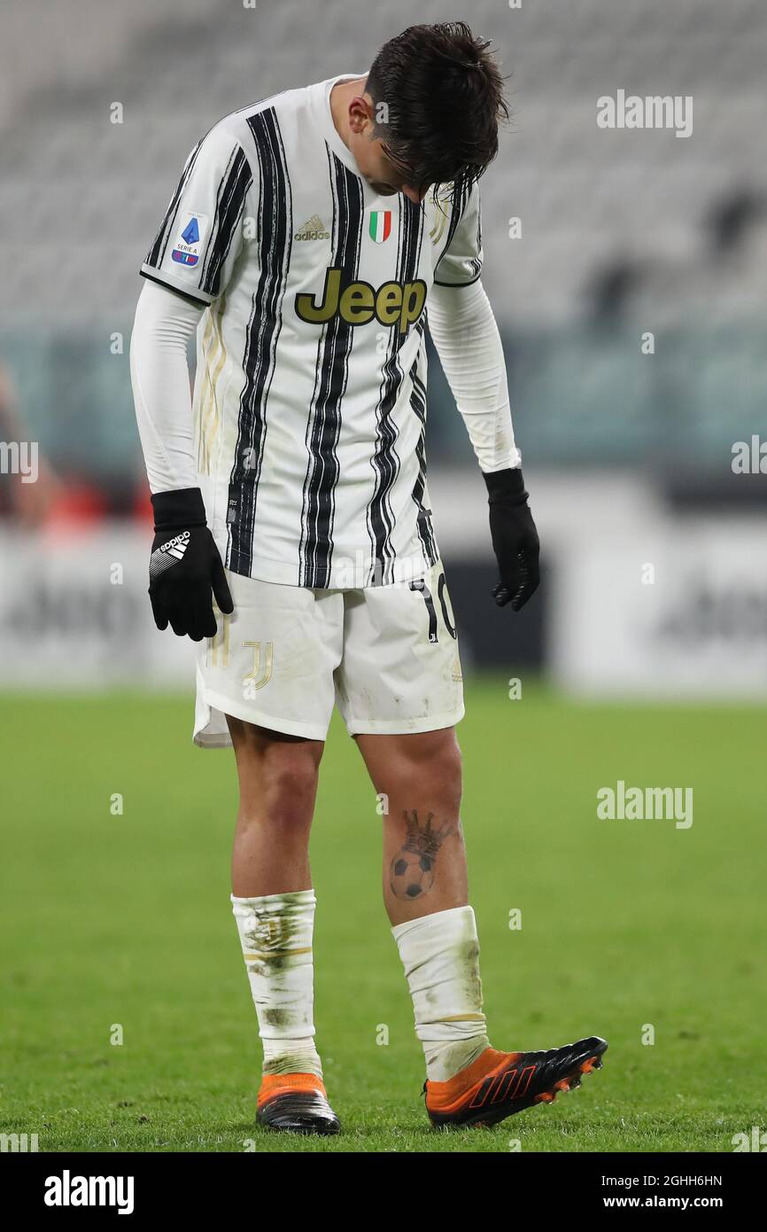 Paulo Dybala of Juventus inspects his boot during the Serie A match at  Allianz Stadium, Turin.