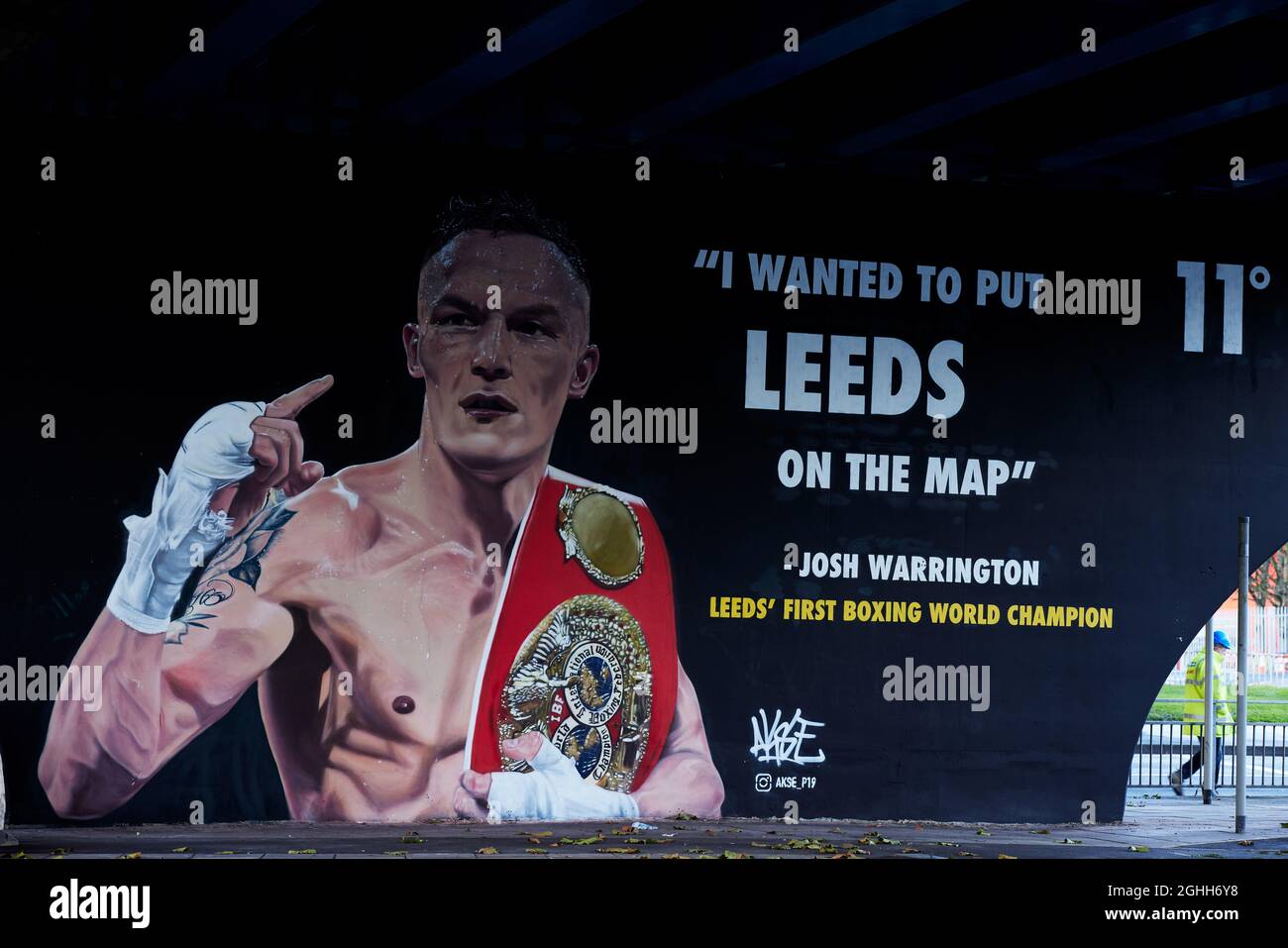 Leeds boxer Josh Warrington painted onto the side of buildings and walls Sport related Street Art remembering their heroes, Picture date date 16th December 2020. Picture credit should read: John Clifton/Sportimage via PA Images Stock Photo