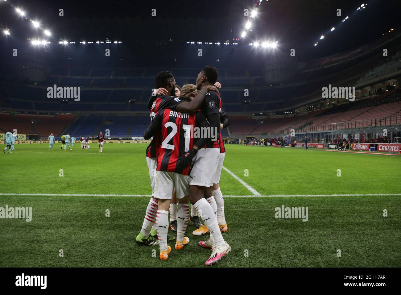 Rafael Leao of AC Milan celebrates with team mates after scoring to ...