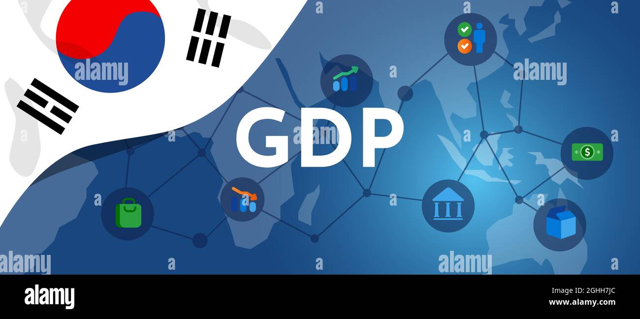 South Korea GDP gross domestic product of Korean flag and map