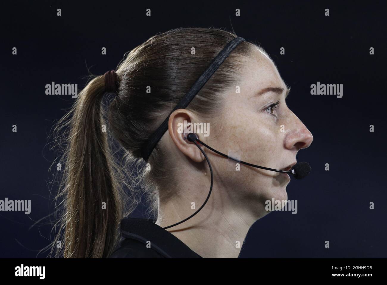 Referees Assistant Sian Massey-Ellis headset during the Premier League  match at the King Power Stadium,