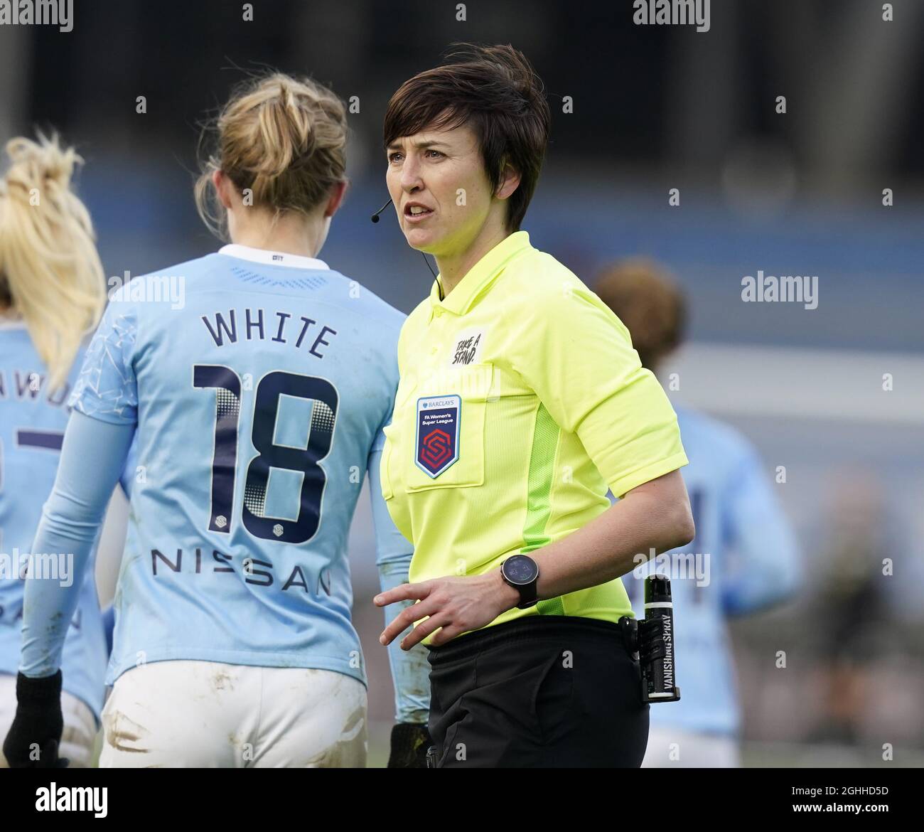 Referee Elizabeth Simms during the The FA Womenâ€™s Super League match at Academy Stadium, Manchester. Picture date: 31st January 2021. Picture credit should read: Andrew Yates/Sportimage via PA Images via PA Images Stock Photo