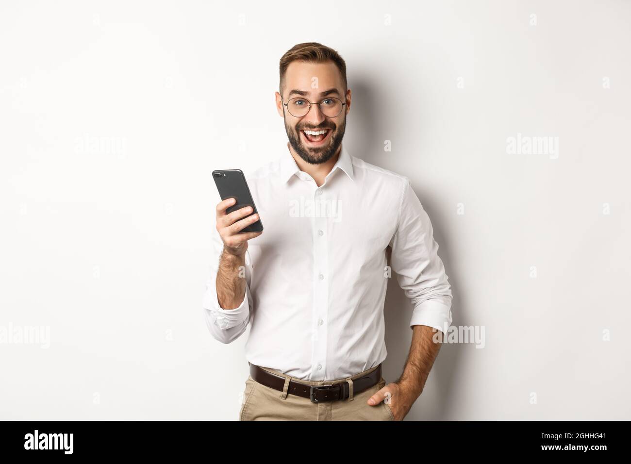 Beard man excited success using hi-res stock photography and images - Alamy