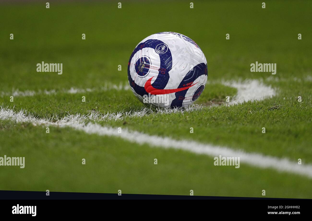 The 2020/21 white Nike flight, official Premier League ball during the Premier League match at Molineux, Wolverhampton. Picture date: 19th February 2021. Picture credit should read: Darren Staples/Sportimage via PA Images Stock Photo
