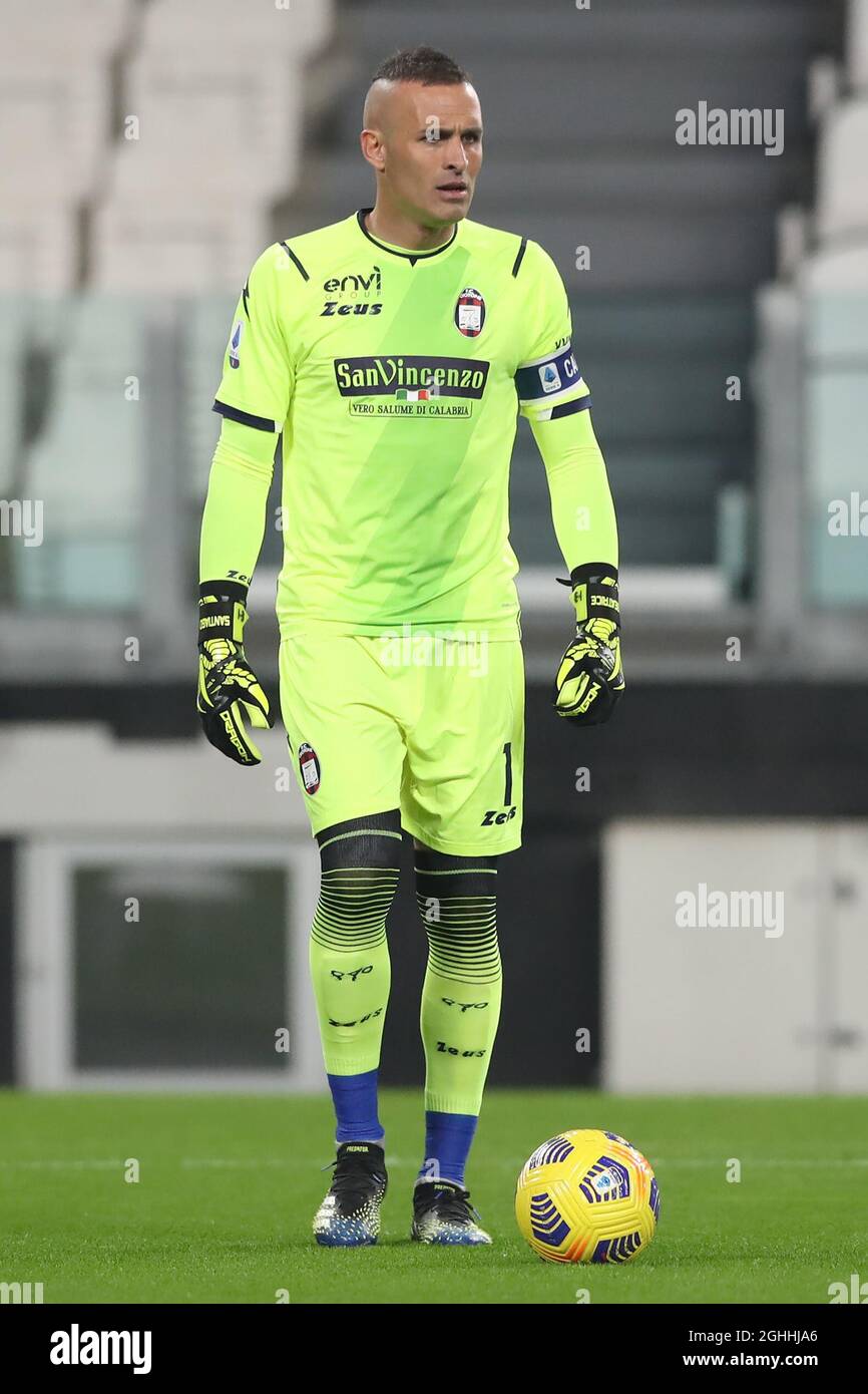 Alex Cordaz of Crotone during the Serie A match at Allianz Stadium, Turin.  Picture date: 22nd February 2021. Picture credit should read: Jonathan  Moscrop/Sportimage via PA Images Stock Photo - Alamy