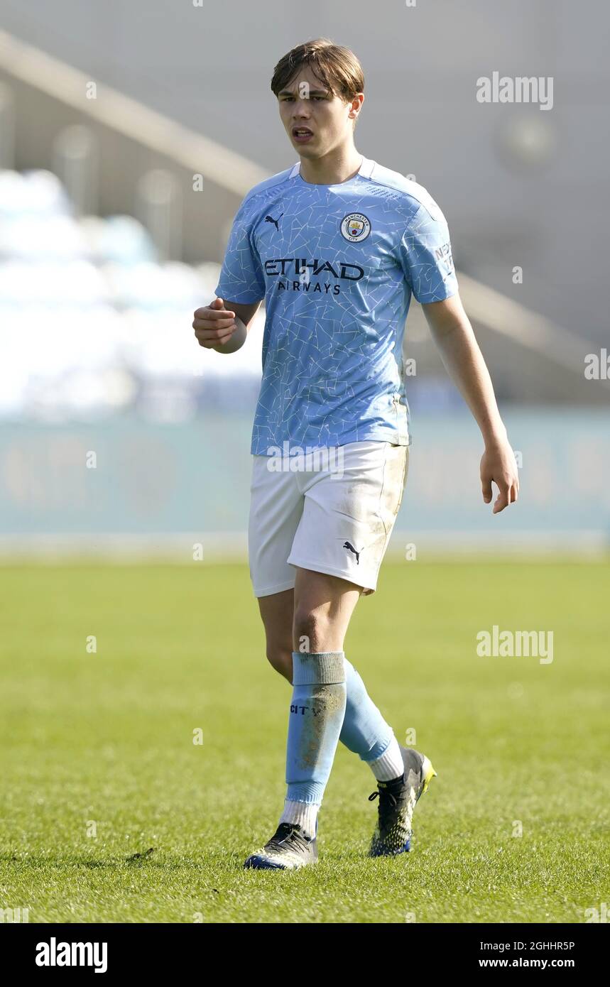 Callum Doyle of Manchester City during the Professional Development League match at Academy Stadium, Manchester. Picture date: 15th March 2021. Picture credit should read: Andrew Yates/Sportimage via PA Images Stock Photo