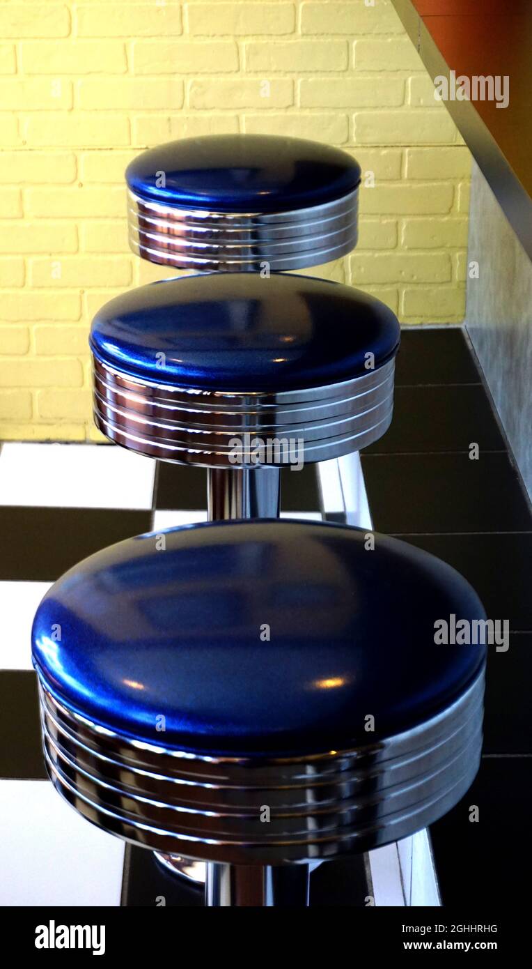 Vintage blue bar stools Stock Photo Alamy