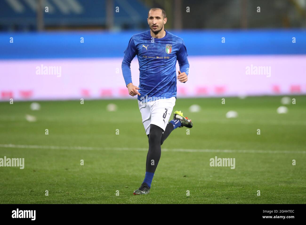 Giorgio Chiellini of Italy during the warm up prior to the Fifa World Cup qualifiers match at Stadio Ennio Tardini, Parma. Picture date: 25th March 2021. Picture credit should read: Jonathan Moscrop/Sportimage via PA Images Stock Photo