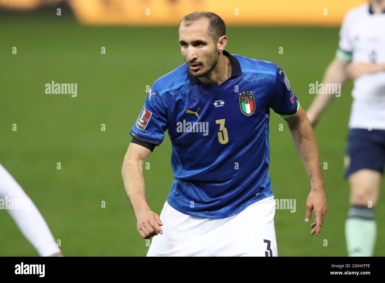 Giorgio Chiellini of Italy during the Fifa World Cup qualifiers match at Stadio Ennio Tardini, Parma. Picture date: 25th March 2021. Picture credit should read: Jonathan Moscrop/Sportimage via PA Images Stock Photo
