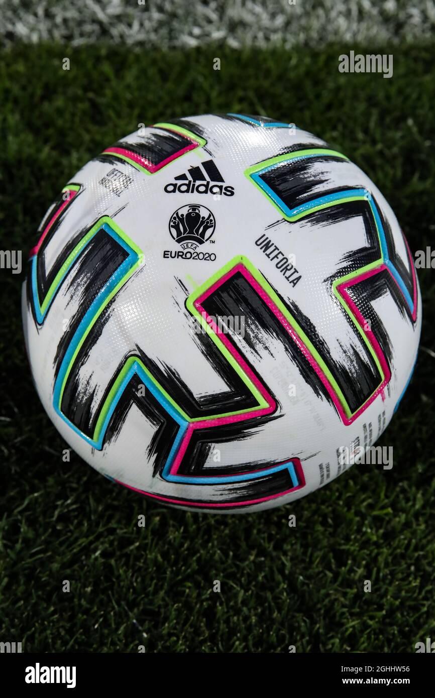 An Adidas UEFA 2020 Official matchball during the FIFA World Cup qualifiers  match at San Marino Stadium, Serravalle. Picture date: 31st March 2021.  Picture credit should read: Jonathan Moscrop/Sportimage via PA Images