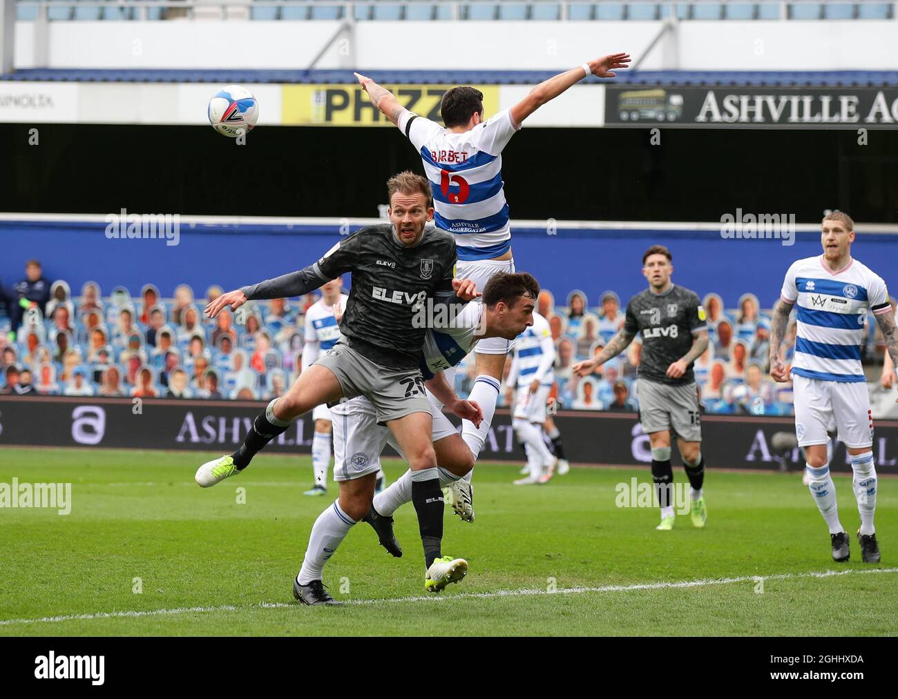 London, England, 10th April 2021. Jordan Rhodes of Sheffield Wednesday attempts to get on the end of the ball during the Sky Bet Championship match at the The Kiyan Prince Foundation Stadium, London. Picture credit should read: David Klein / Sportimage via PA Images Stock Photo