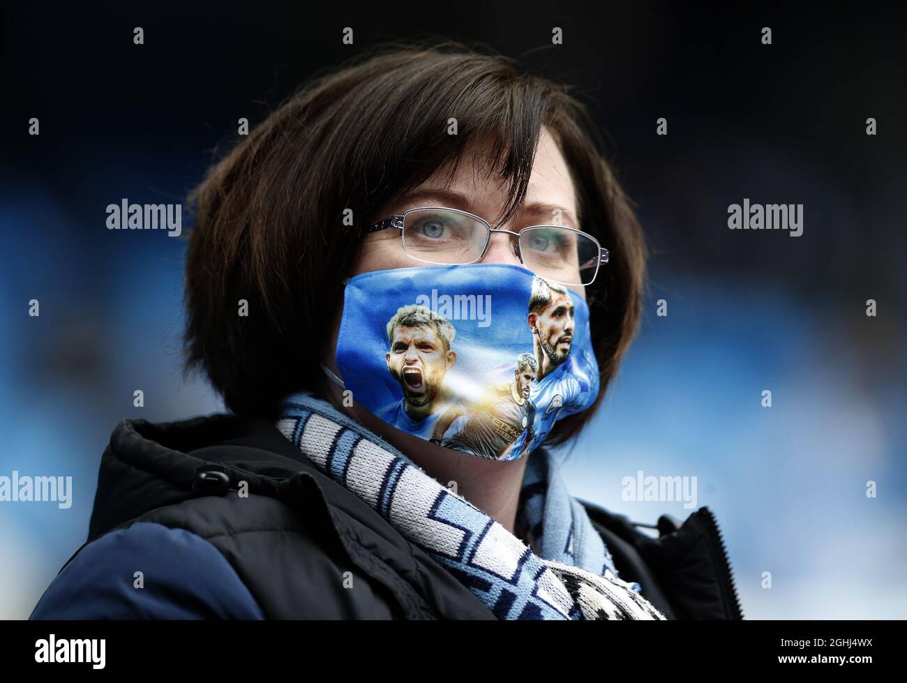Manchester, England, 23rd May 2021. A Manchester City fan wears a
