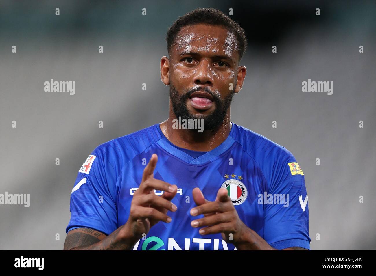 Turin, Italy, 25th May 2021. Former Brazil and FC Internazionale player Douglas Maicon reacts during the Charity Match match at Allianz Stadium, Turin. Picture credit should read: Jonathan Moscrop / Sportimage via PA Images Stock Photo