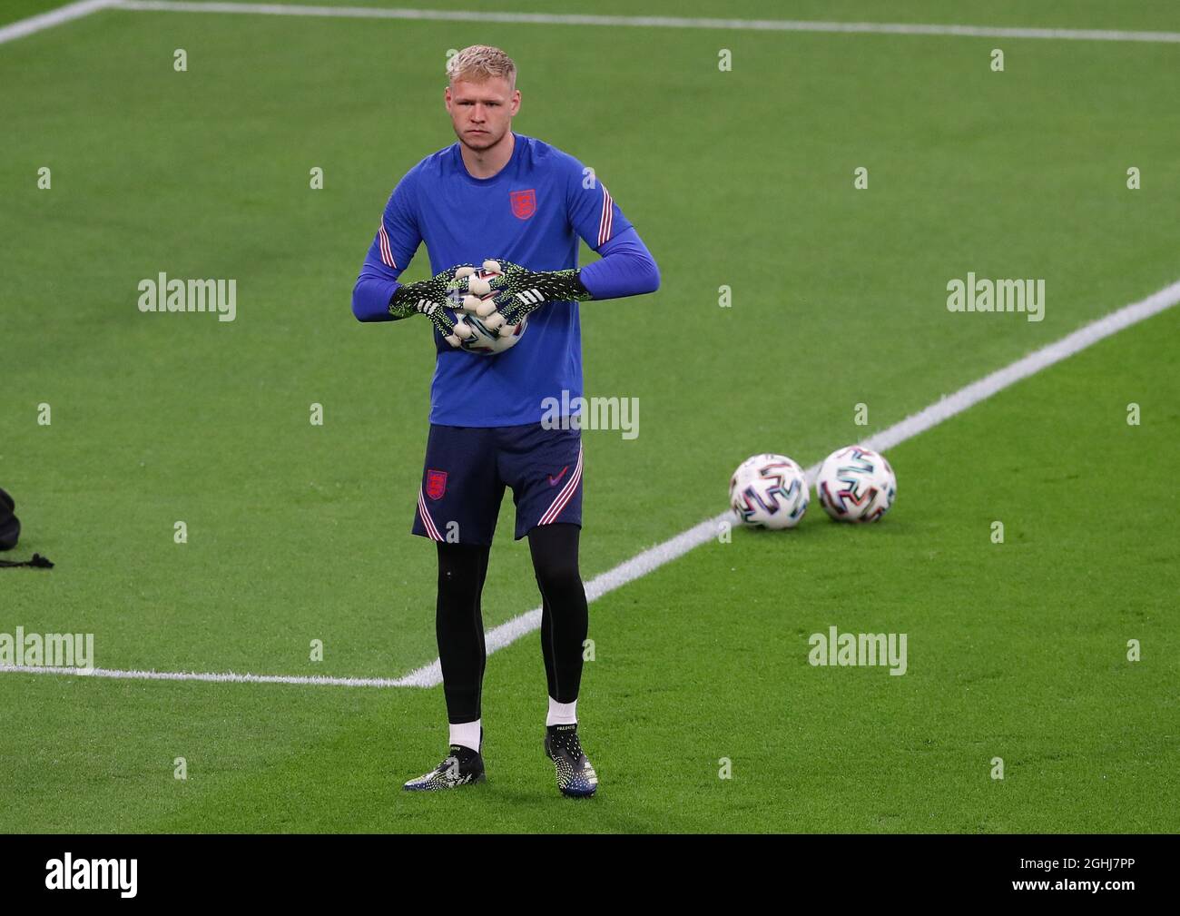 London, England, 18th June 2021. Aaron Ramsdale of England warms up before the UEFA European Championships match at Wembley Stadium, London. Picture credit should read: David Klein / Sportimage via PA Images Stock Photo