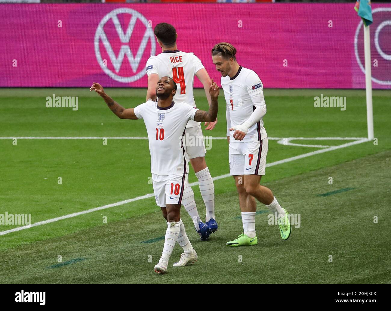 London, England, 22nd June 2021. Raheem Sterling of England celebrates scoring the first goal during the UEFA European Championships match at Wembley Stadium, London. Picture credit should read: David Klein / Sportimage via PA Images Stock Photo