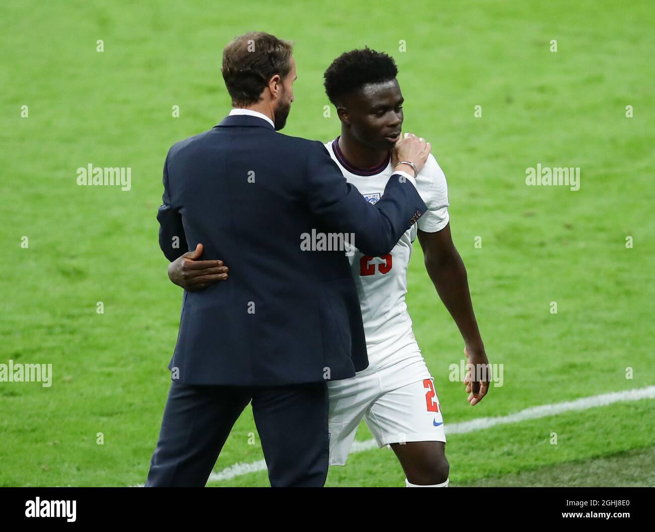 London, England, 22nd June 2021. Gareth Southgate manager of England substitutes Bukayo Sako of England during the UEFA European Championships match at Wembley Stadium, London. Picture credit should read: David Klein / Sportimage via PA Images Stock Photo