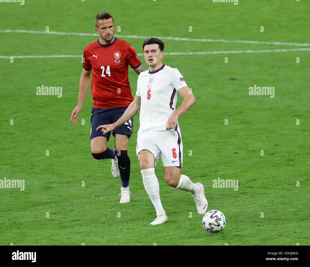 London, England, 22nd June 2021. Harry Maguire of England gets ahead of Tomas Pekhart of Czech Republic during the UEFA European Championships match at Wembley Stadium, London. Picture credit should read: David Klein / Sportimage via PA Images Stock Photo