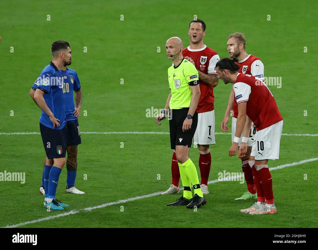 London, England, 26th June 2021. Marko Arnautovic of Austria winces as his goal is ruled out for offside during the UEFA European Championships match at Wembley Stadium, London. Picture credit should read: David Klein / Sportimage via PA Images Stock Photo
