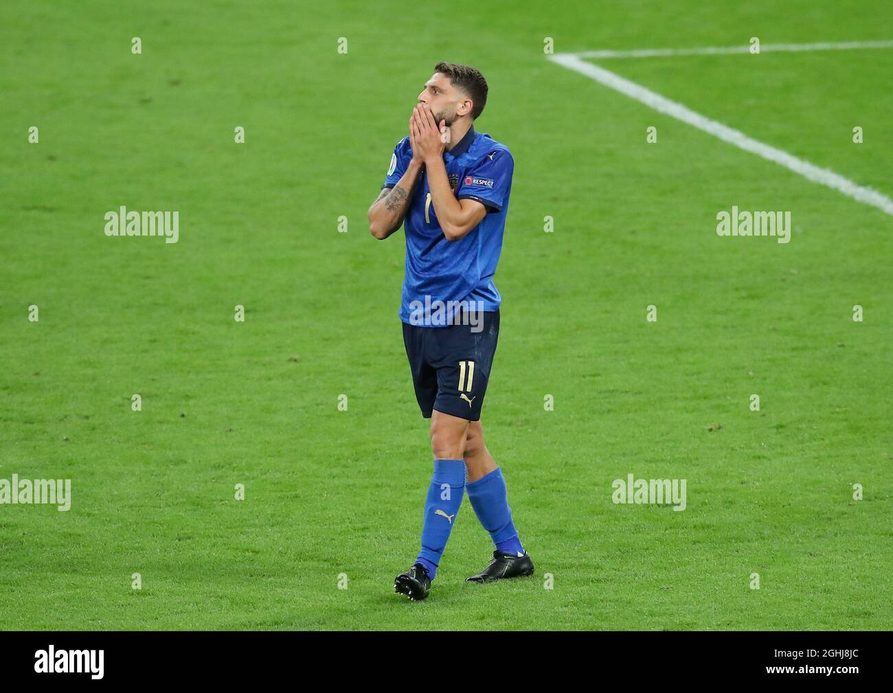London, England, 26th June 2021.  Domenico Berardi of Italy reacts to volleying high and wide of the goal during the UEFA European Championships match at Wembley Stadium, London. Picture credit should read: David Klein / Sportimage via PA Images Stock Photo