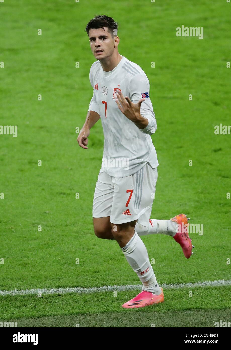 London, England, 6th July 2021. Alvaro Morata of Spain celebrates scoring the equalising goal during the UEFA Euro 2020 match at Wembley Stadium, London. Picture credit should read: David Klein / Sportimage via PA Images Stock Photo