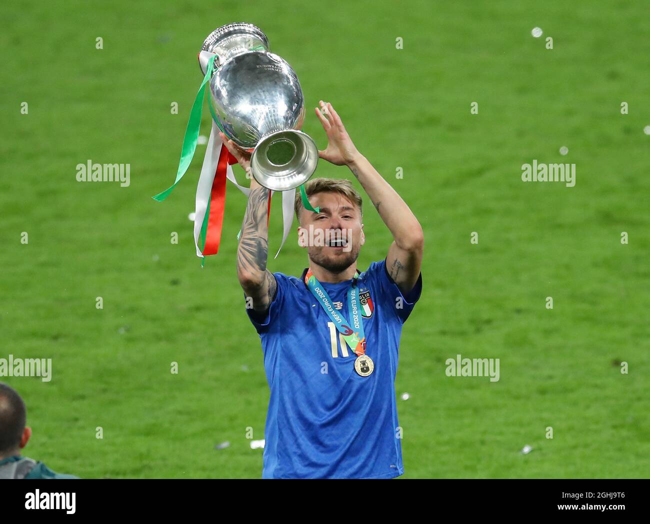 London, England, 11th July 2021. Ciro Immobile of Italywith the trophy during the UEFA Euro 2020 final at Wembley Stadium, London. Picture credit should read: David Klein / Sportimage via PA Images Stock Photo