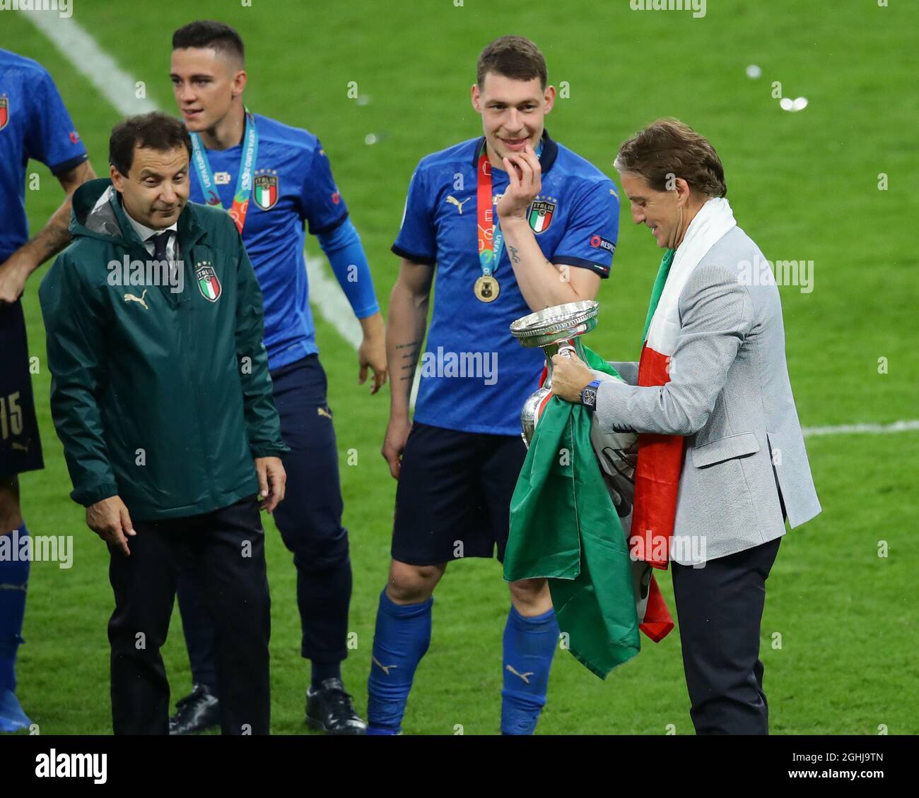 London, England, 11th July 2021. Roberto Mancini coach of Italy  during the UEFA Euro 2020 final at Wembley Stadium, London. Picture credit should read: David Klein / Sportimage via PA Images Stock Photo