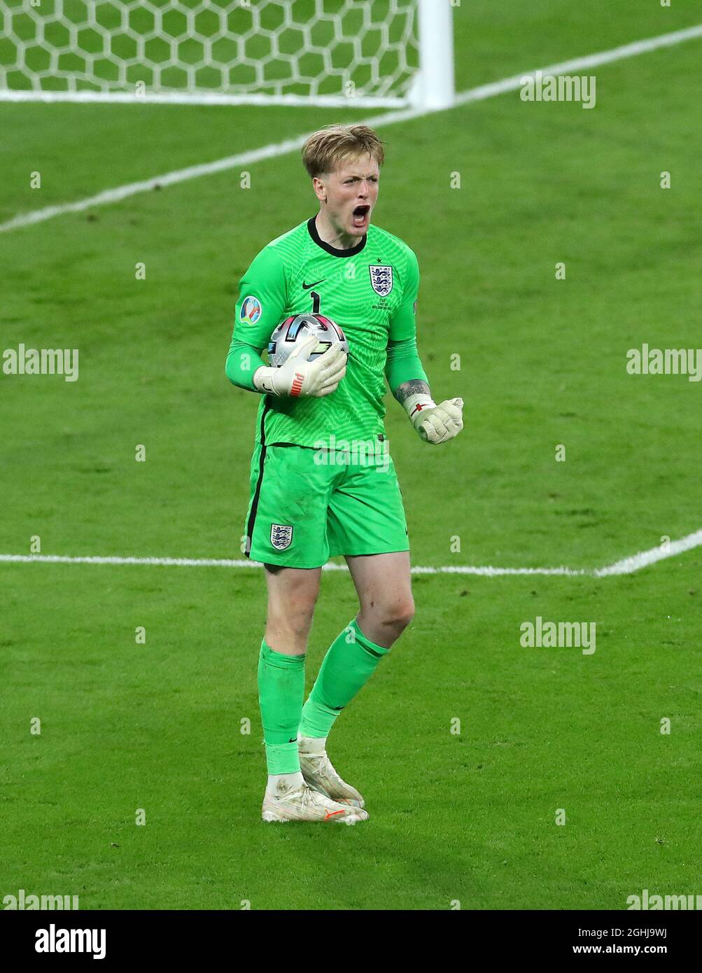 London, England, 11th July 2021. Jordan Pickford of England celebrates ...