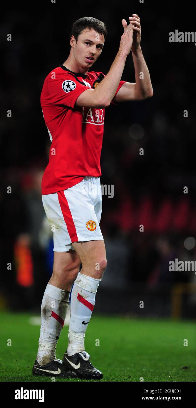 Jonny Evans of Manchester United walks off at the end of the match during the UEFA Champions League Group B match between Manchester United and CSKA Moscow in Old Trafford. Stock Photo