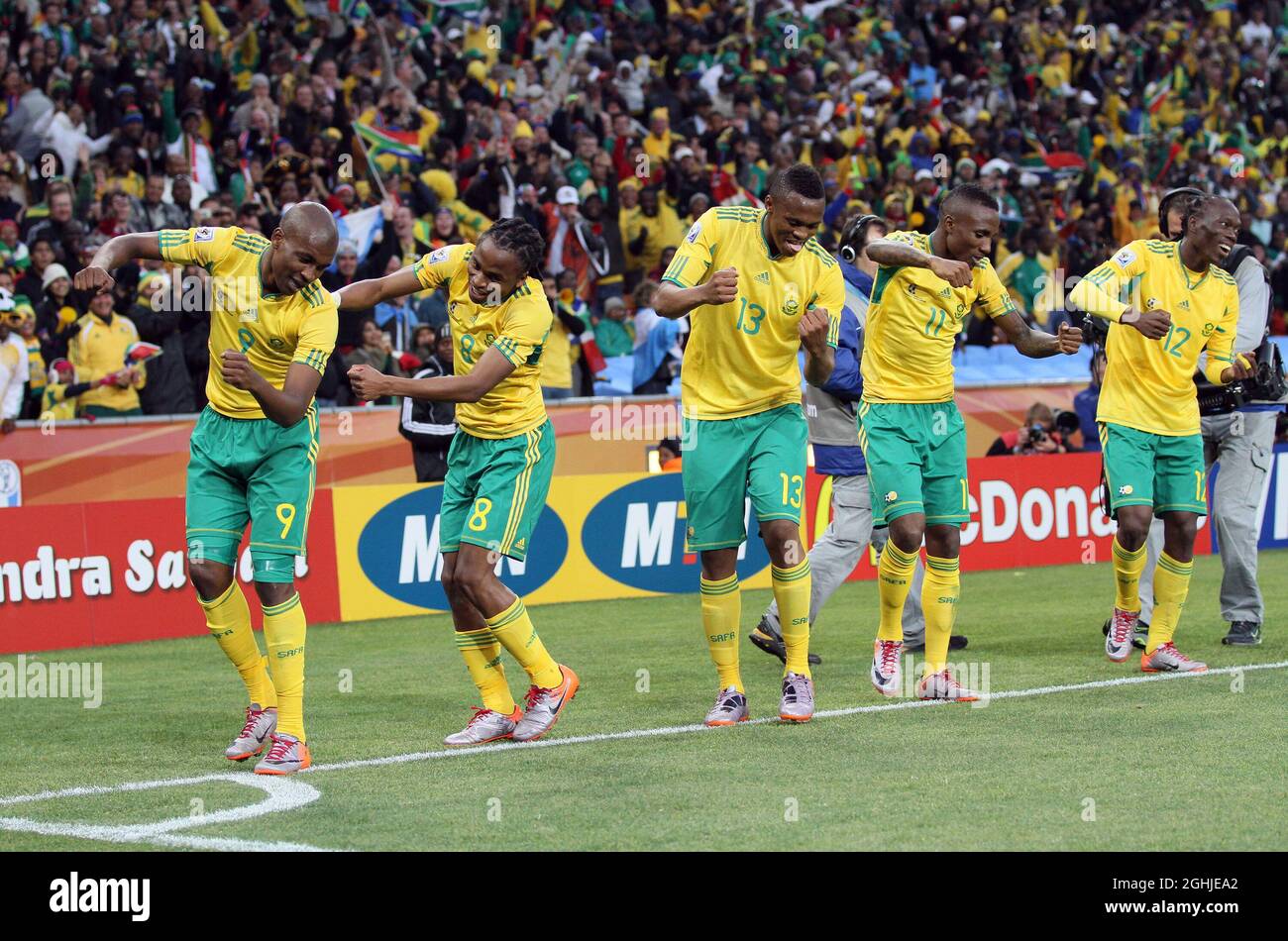 South Africa's Siphiwe Tshabalala celebrates scoring his sides opening