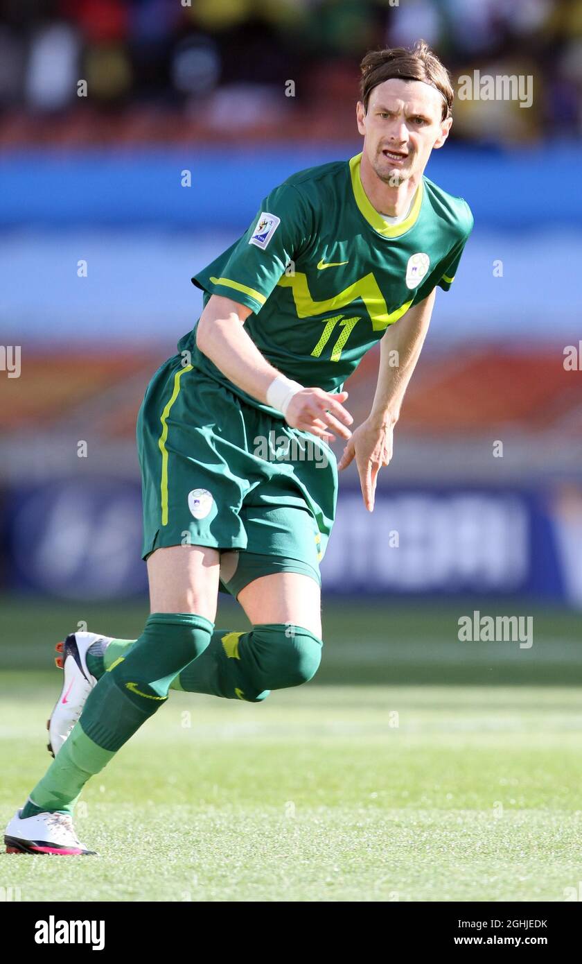 Slovenia's Milivoje Novakovic in action during the FIFA World Cup 2010 Group C match between Algeria and Slovenia at Peter Mokaba Stadium in South Africa. Stock Photo