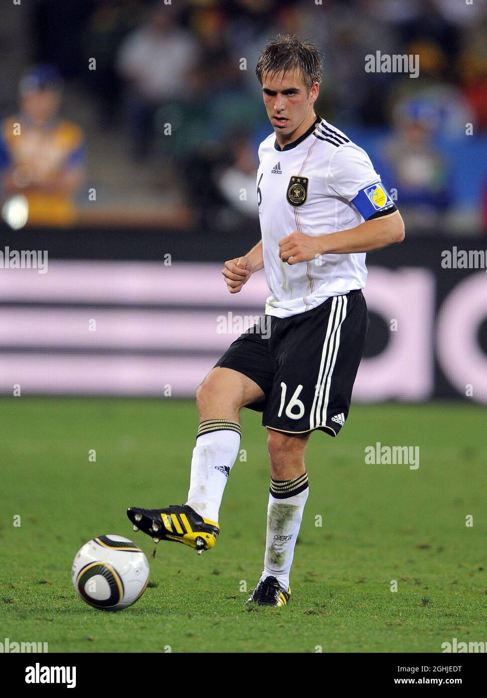 Philipp Lahm of Germany in action during the FIFA World Cup 2010 Group D, match between Germany and Australia at Moses Mabhida Stadium in Durban, South Africa. Stock Photo