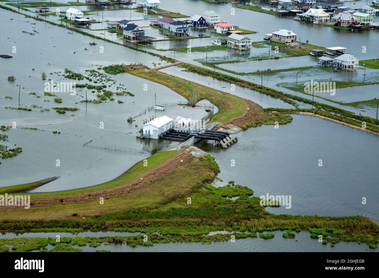 LaPlace, United States of America. 01 September, 2021. Aerial view of the destruction caused by Category 4 Hurricane Ida in St. John the Baptist Parish along the Mississippi Delta September 1, 2021 near LaPlace, Louisiana. Credit: Maj. Grace Geiger/U.S. Army/Alamy Live News Stock Photo