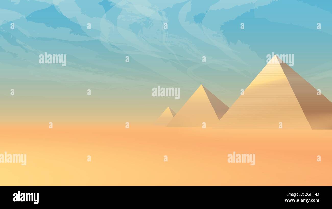 desert landscape with ancient pyramids at sunset Stock Vector Image ...