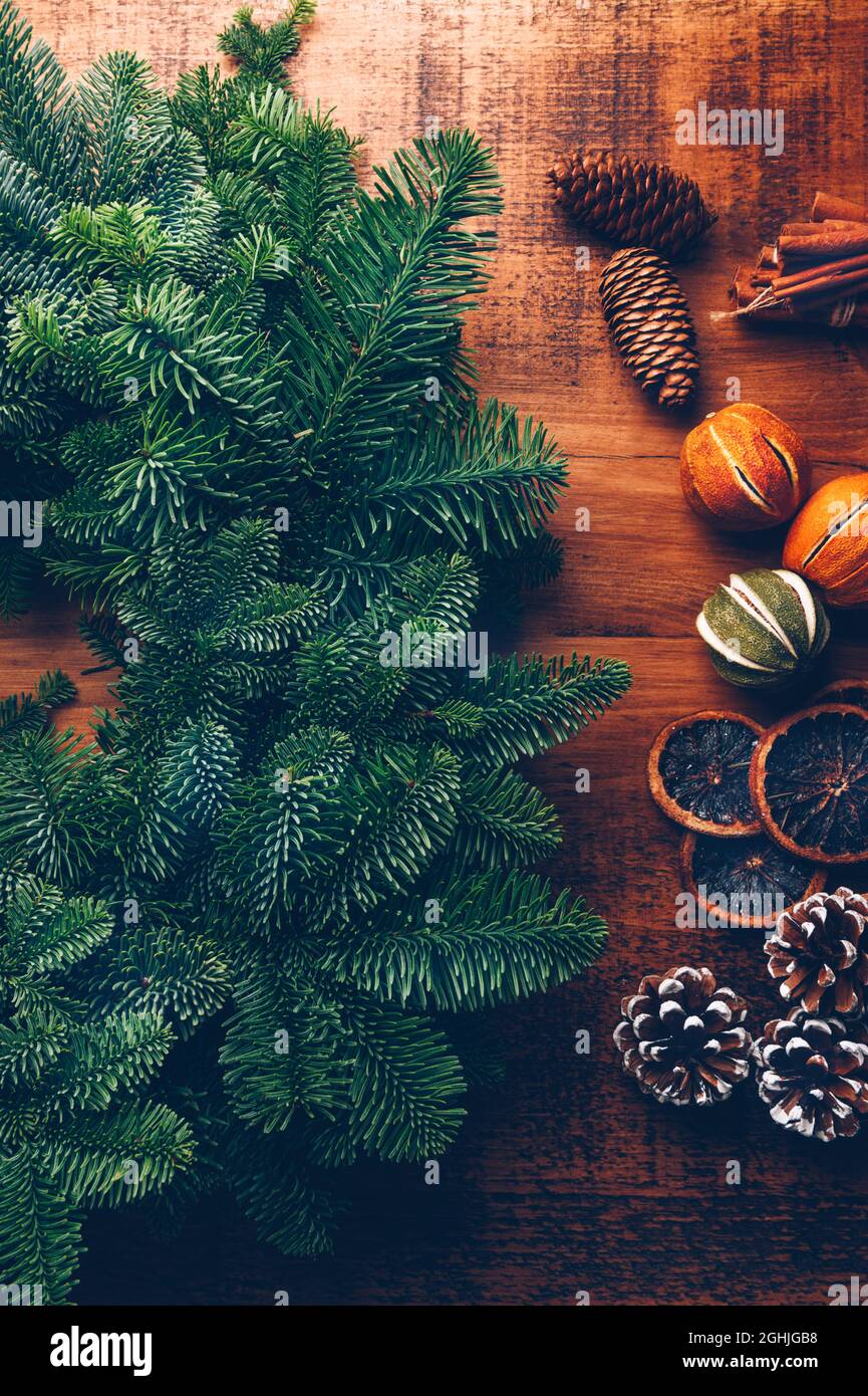 Process of making christmas wreath Stock Photo - Alamy