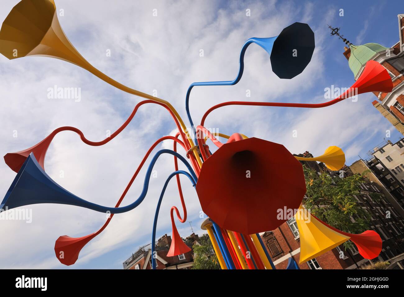 Sonic Bloom, interactive installation by artist Yuri Suzuki in Brown Hart Gardens, Mayfair, London Stock Photo